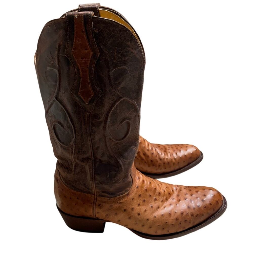Cavender's Full-Quill Ostrich Leather Vamp Cowboy Boots Size 11.5D Ornate Stitch